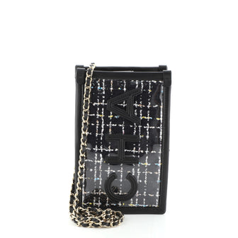 Chanel Logo Phone Clutch with Chain PVC Over Quilted Tweed