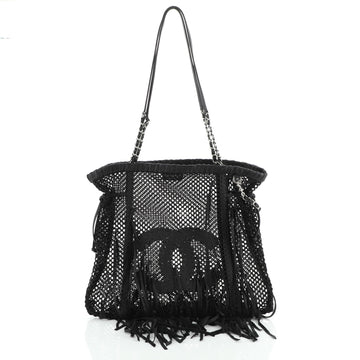 Chanel Crochet CC Drawstring Tote Fabric Large