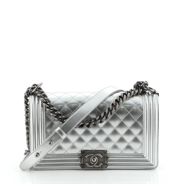 Chanel Boy Flap Bag Quilted Patent Old Medium