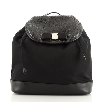 Salvatore Ferragamo Bow Flap Backpack Nylon with Sequins and Leather Medium