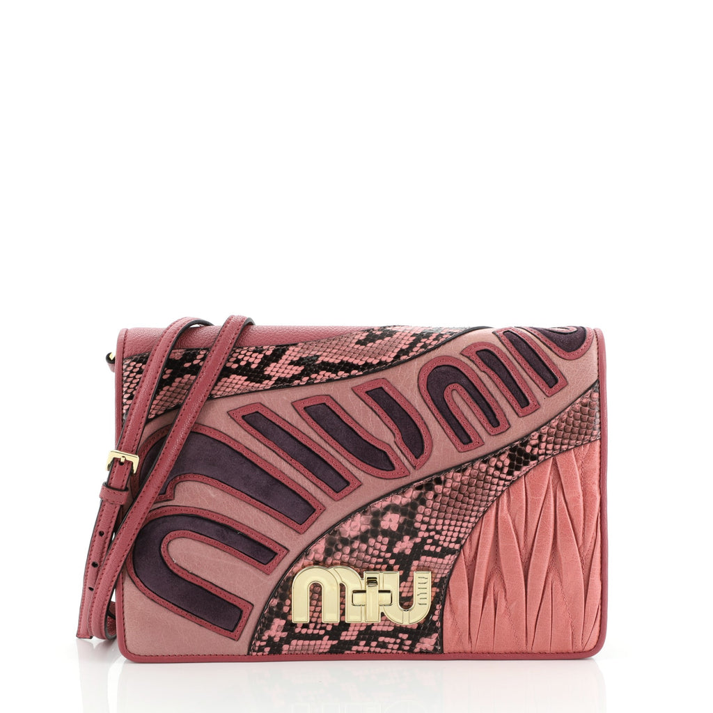 Miu Miu My Logo Shoulder Bag Patchwork Leather and Python Small 56118