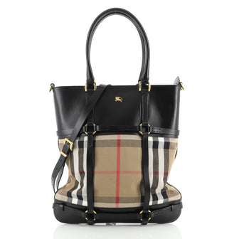 Burberry Bridle Shopping Tote House Check Canvas and Leather Medium