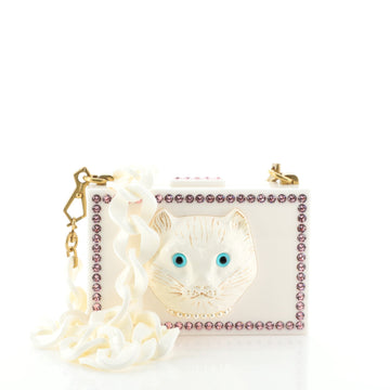 Gucci Cat Face Box Clutch Crystal Embellished Plexiglass