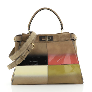 Fendi Color Block Peekaboo Bag Patent and Suede Regular