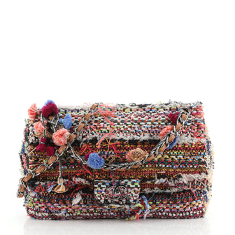 Chanel Pom Pom CC Flap Bag Quilted Tweed Jumbo