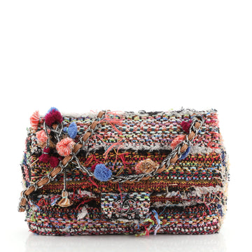 Chanel Pom Pom CC Flap Bag Quilted Tweed Jumbo