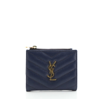 Saint Laurent Classic Monogram Zipped Card Case Matelasse Chevron Leather