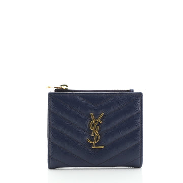 Saint Laurent Classic Monogram Zipped Card Case Matelasse Chevron Leather