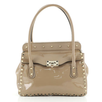 Valentino Rockstud Flip Lock Flap Satchel Patent Medium