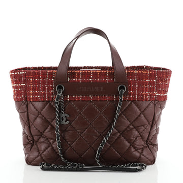 Chanel Logo Chain Tote Quilted Aged Calfskin and Tweed Medium