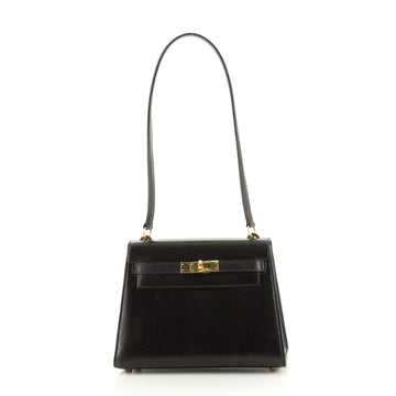 Hermes Kelly Shoulder Bag Black Box Calf with Gold Hardware 20