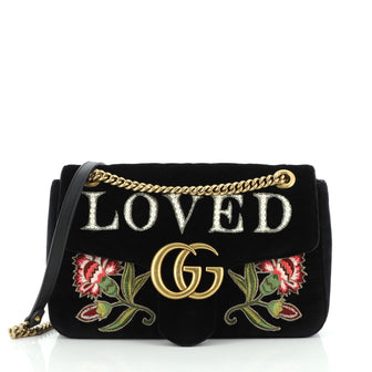 Gucci GG Marmont Flap Bag Embroidered Matelasse Velvet Medium