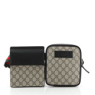 Gucci Double Web Belt Bag GG Coated Canvas with Leather
