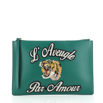 Gucci Zipped Pouch Leather with Applique Large