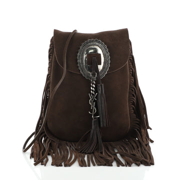 Saint Laurent Anita Flat Fringe Crossbody Bag Suede