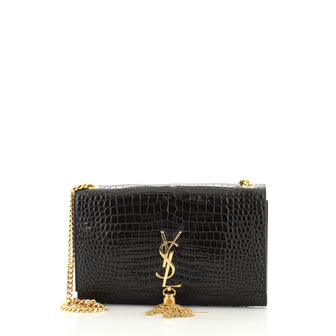 Saint Laurent Classic Monogram Tassel Crossbody Bag Crocodile Embossed Leather Medium