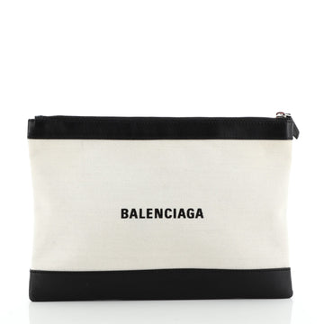 Balenciaga Navy Zip Pouch Canvas and Leather Large