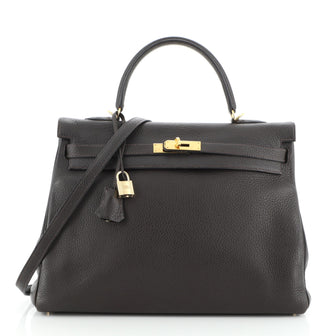 Hermes Kelly Handbag Brown Togo with Gold Hardware 35