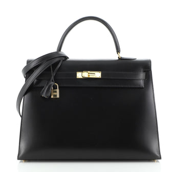 Hermes Kelly Handbag Black Box Calf with Gold Hardware 35