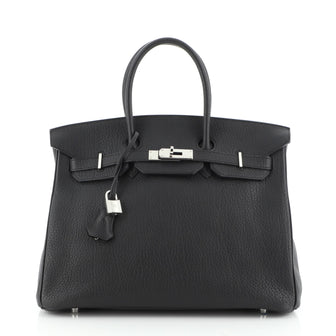 Hermes Birkin Handbag Black Fjord with Palladium Hardware 35