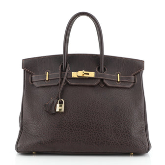 Hermes Birkin Handbag Brown Buffalo with Gold Hardware 35