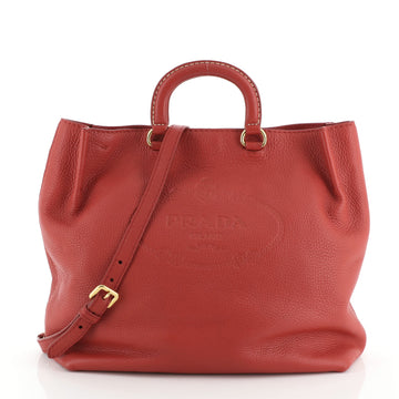 Prada Logo Embossed Convertible Tote Vitello Daino Large