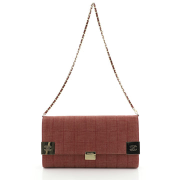 Chanel Chocolate Bar Chain Clutch Quilted Denim