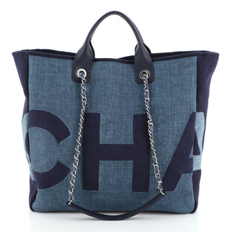 Chanel Deauville Logo Shopping Tote Printed Raffia Large