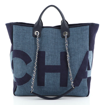 Chanel Deauville Logo Shopping Tote Printed Raffia Large