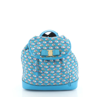 Salvatore Ferragamo Bow Flap Backpack Printed Nylon Medium
