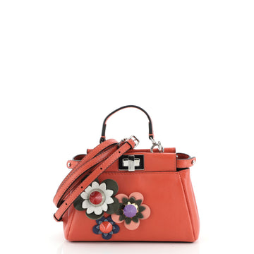 Fendi Peekaboo Bag Floral Embellished Leather Micro