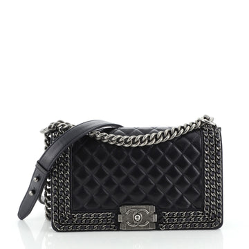 Chanel Chained Boy Flap Bag Quilted Glazed Calfskin Old Medium