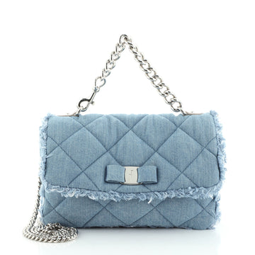 Salvatore Ferragamo Ginny Crossbody Bag Quilted Denim Medium