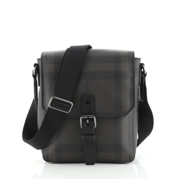 Burberry Vaughan Messenger Bag Smoked Check Coated Canvas Small