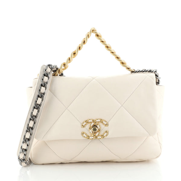 CHANEL Lambskin Quilted Maxi Chanel 19 Flap Light Beige 1095877