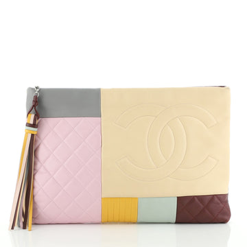 Chanel O Case Clutch Colorblock Leather Large