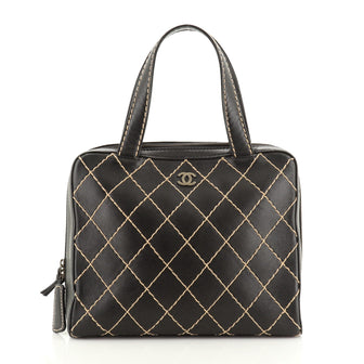 Chanel Surpique Zip Around Satchel Quilted Leather Large
