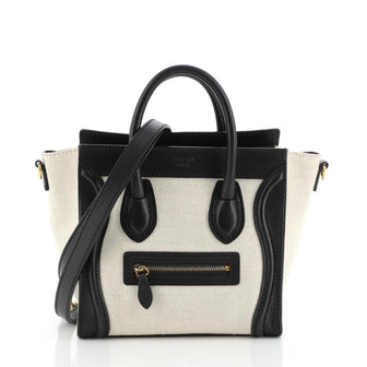 Celine Bicolor Luggage Bag Canvas and Leather Nano