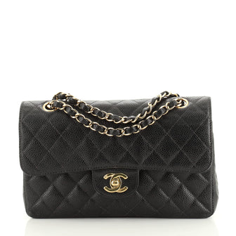 Chanel Vintage Classic Double Flap Bag Quilted Caviar Small