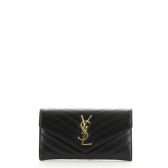 Saint Laurent Classic Monogram Flap Wallet Matelasse Chevron Leather Large