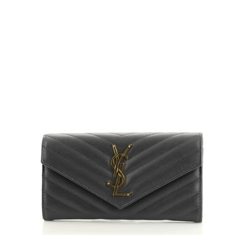 Saint Laurent Classic Monogram Flap Wallet Matelasse Chevron Leather Large