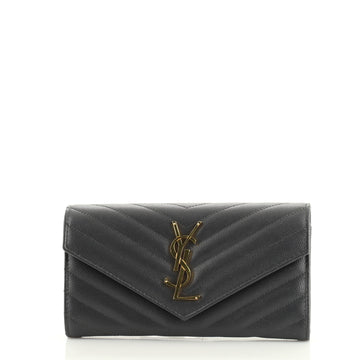 Saint Laurent Classic Monogram Flap Wallet Matelasse Chevron Leather Large