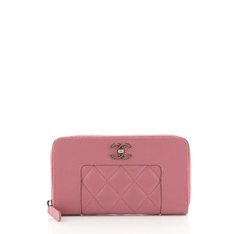 Chanel Mademoiselle Vintage Zip Around Wallet Quilted Sheepskin Small