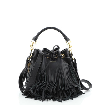 Saint Laurent Fringe Emmanuelle Bucket Bag Leather Small