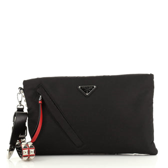 Prada New Vela Zip Pouch Tessuto with Studded Detail Large