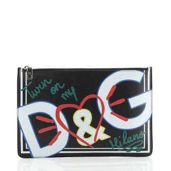 Dolce & Gabbana Graffiti Zip Pouch Printed Leather Medium