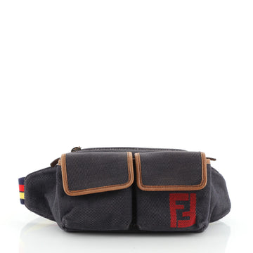 Fendi Vintage Double Pocket Waist Bag Canvas Small