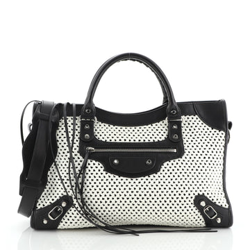 Balenciaga City Classic Studs Bag Woven Raffia Medium