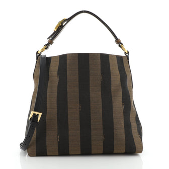 Fendi Convertible Pequin Hobo Canvas Medium