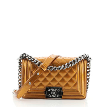 Chanel Boy Flap Bag Quilted Patent Small